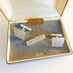 14k Gold Overlay WhIte Gold  Cuff links Tie pin Set in original box